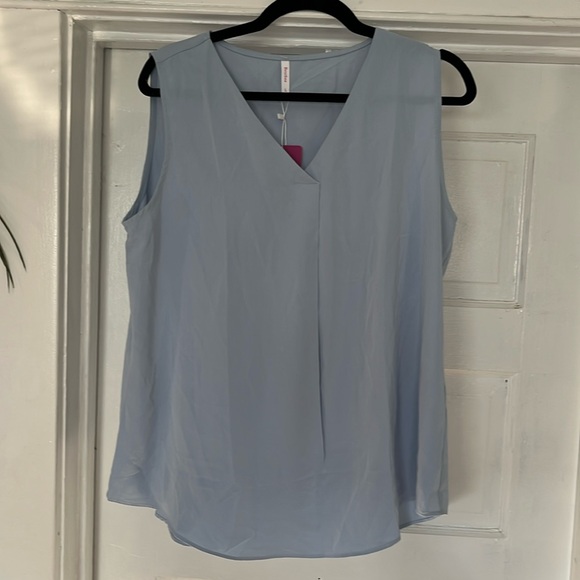Bestbee Womens L Tank Top Chiffon Dressy Blouse V Neck Sleeveless Tunic Lt. Blue - Picture 2 of 11